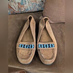 Nine West Brown Moccasins with Blue Beaded Accents